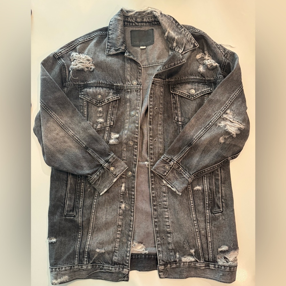 American Eagle Distressed Grey Denim Jacket, size small